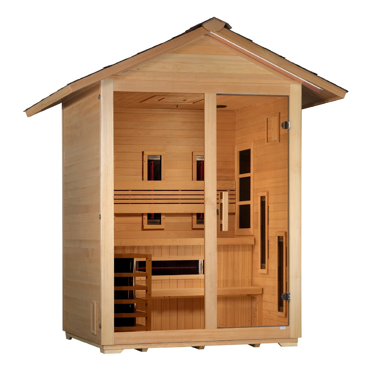 Golden Designs "Carinthia" 3 Person Hybrid Full Spectrum IR / Traditional Outdoor Sauna - Canadian Hemlock