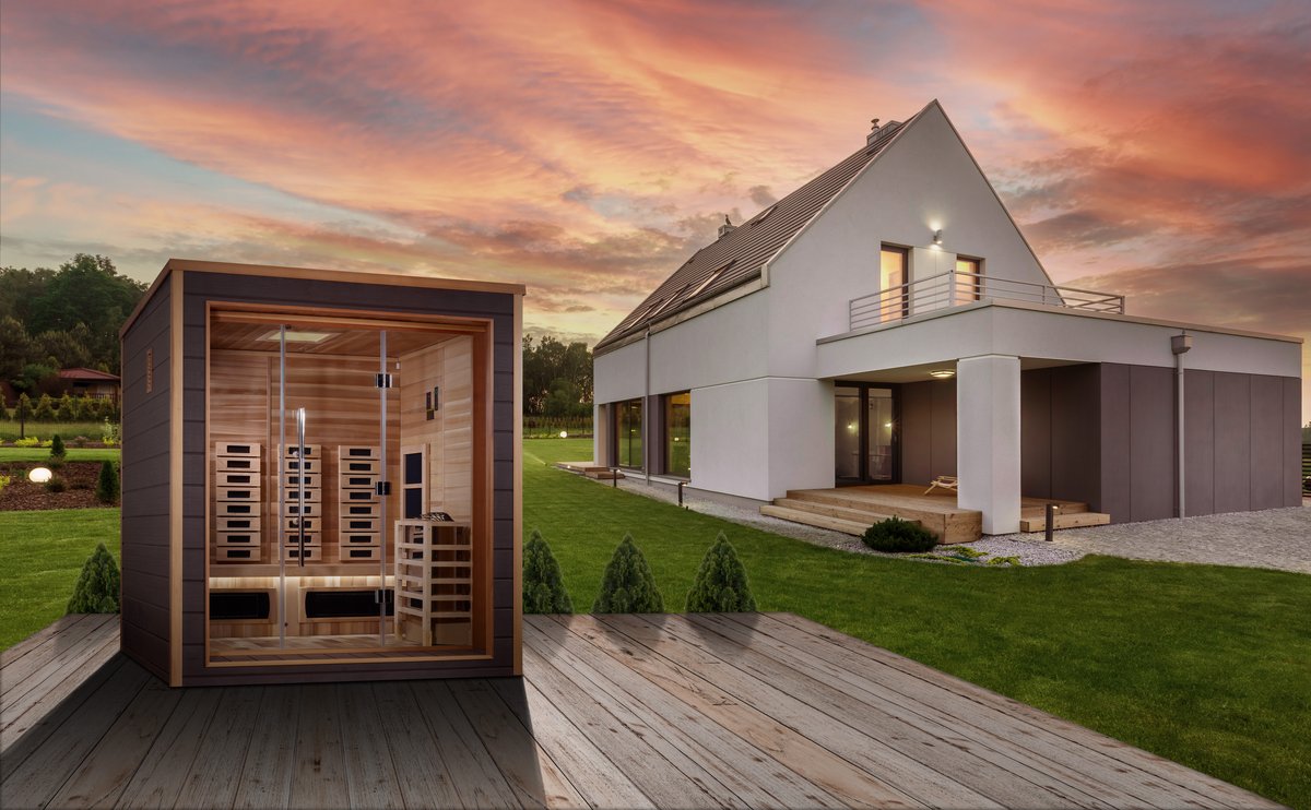 Golden Designs Visby 3 Person Hybrid Outdoor Sauna - Full Spectrum IR or Traditional Stove