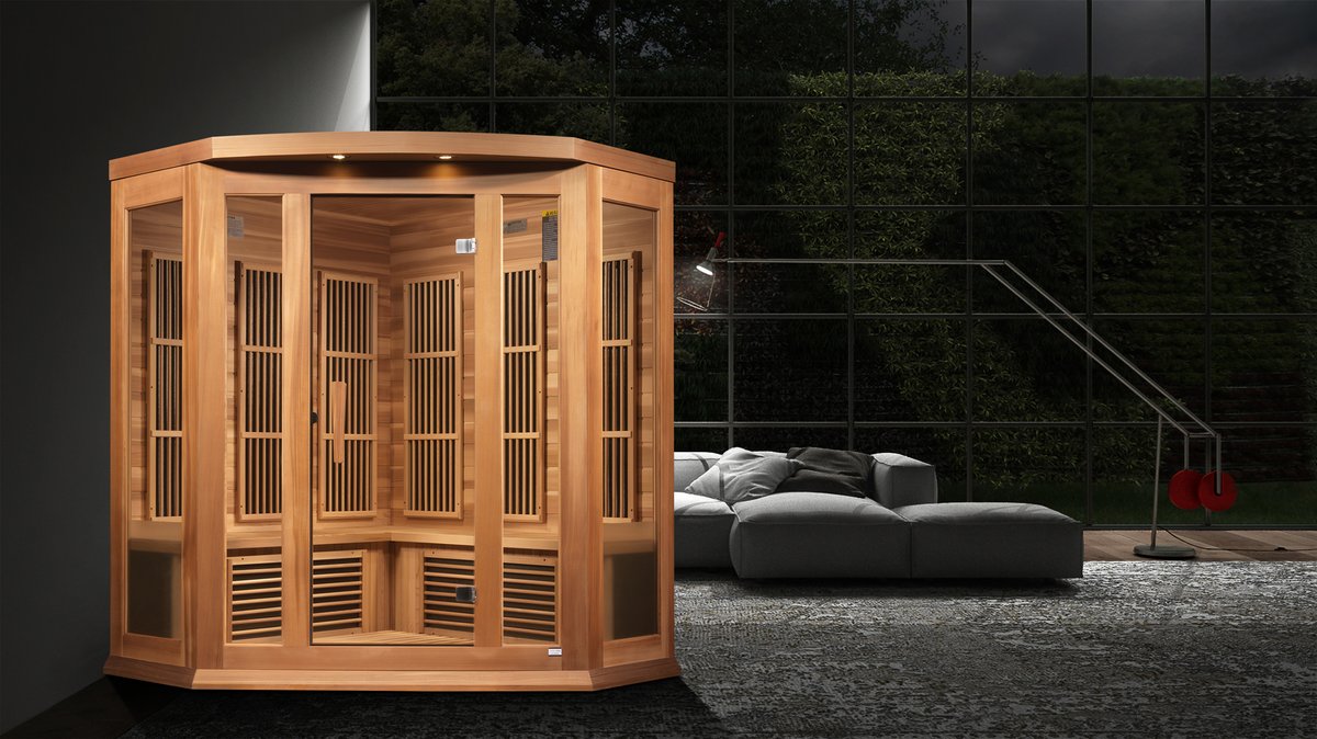 Maxxus 3-Person Corner Near Zero EMF FAR Infrared Sauna (Canadian Hemlock)