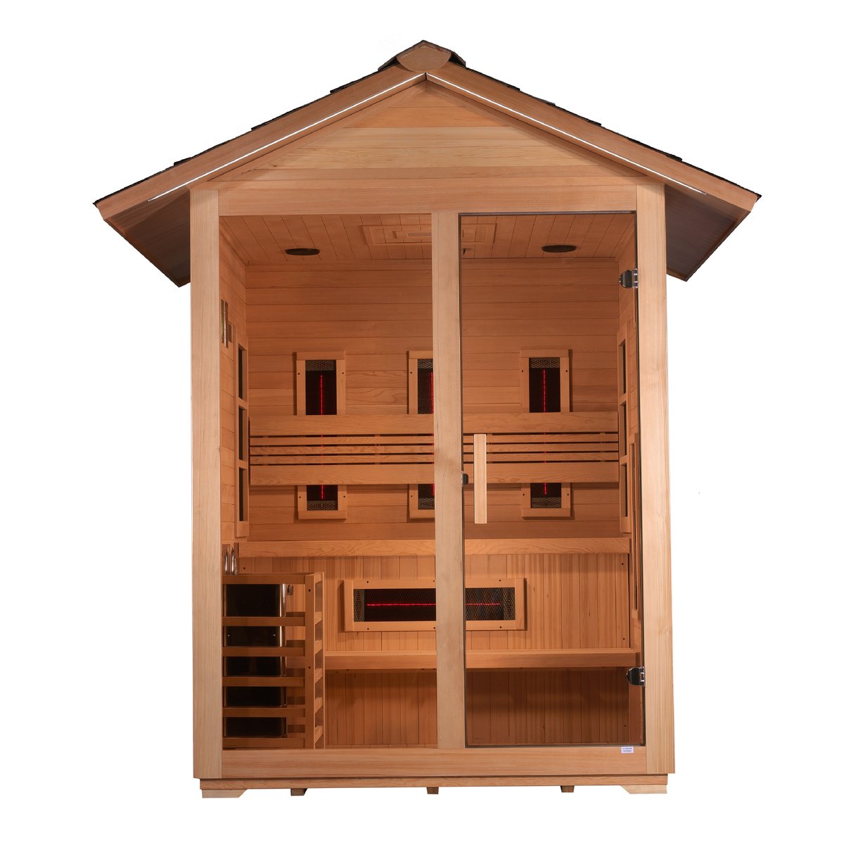 Golden Designs "Carinthia" 3 Person Hybrid Full Spectrum IR / Traditional Outdoor Sauna - Canadian Hemlock