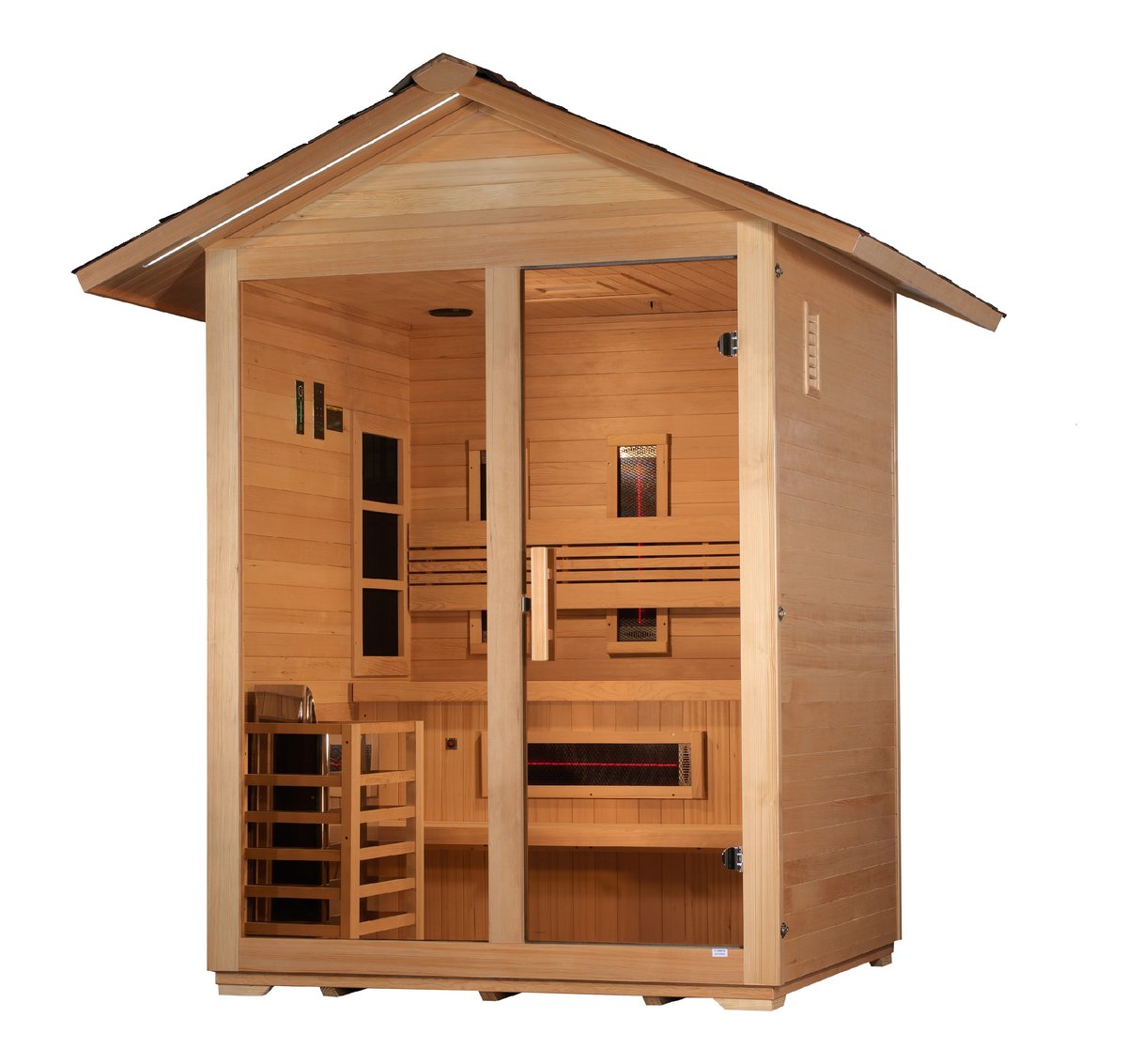 Golden Designs "Carinthia" 3 Person Hybrid Full Spectrum IR / Traditional Outdoor Sauna - Canadian Hemlock