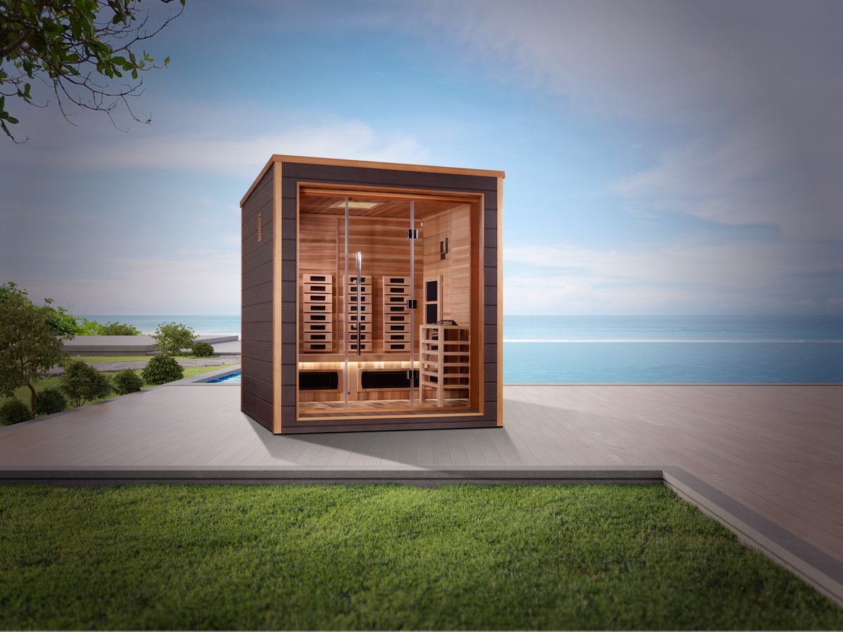 Golden Designs Visby 3 Person Hybrid Outdoor Sauna - Full Spectrum IR or Traditional Stove