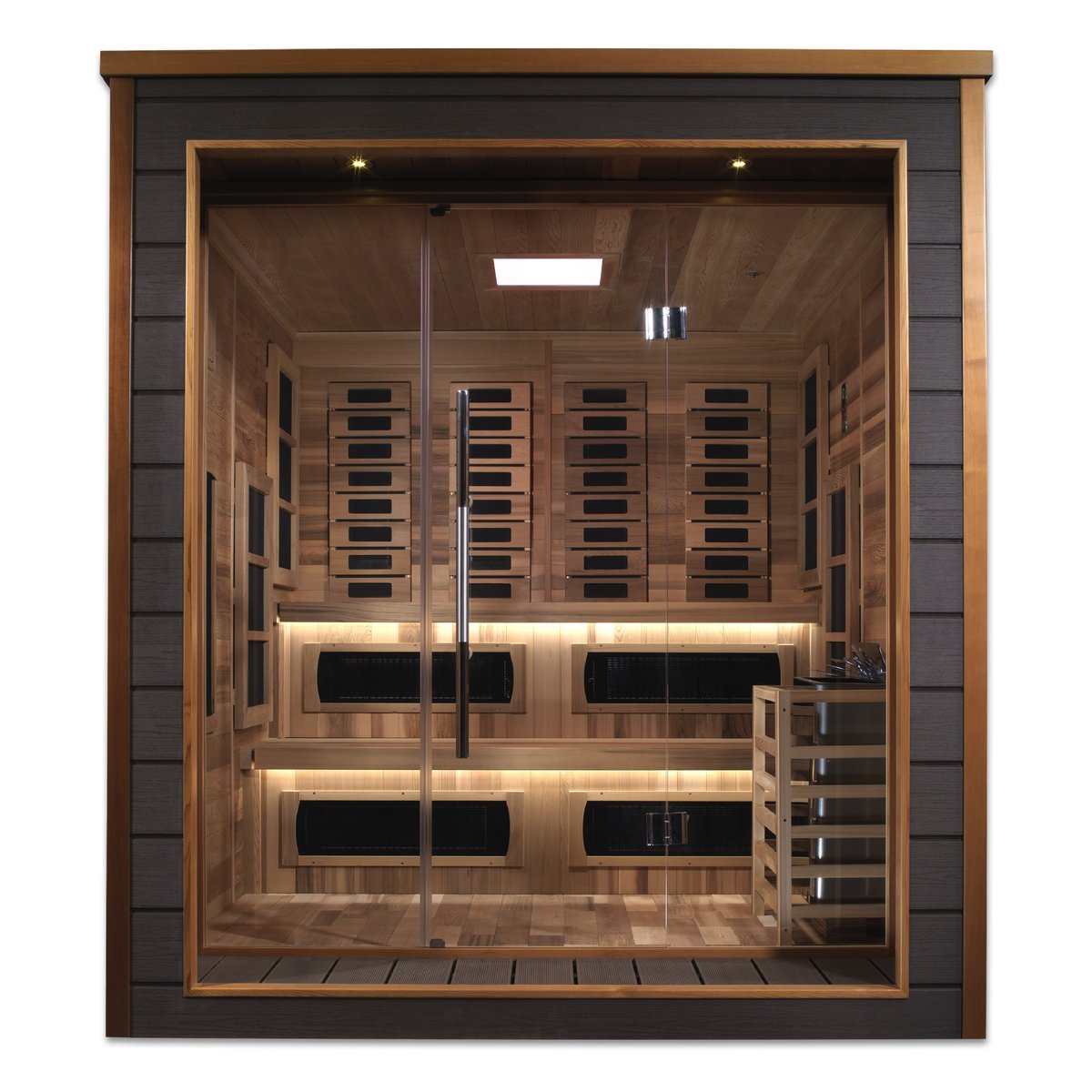 Golden Designs Karlstad 6 Person Hybrid Outdoor Sauna - Full Spectrum IR or Traditional Stove