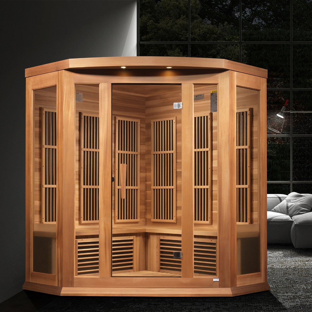 Maxxus 3-Person Corner Near Zero EMF FAR Infrared Sauna (Canadian Hemlock)
